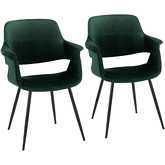 Vintage Flair Dining Accent Chair in Black Metal & Green Velvet (Set of 2)